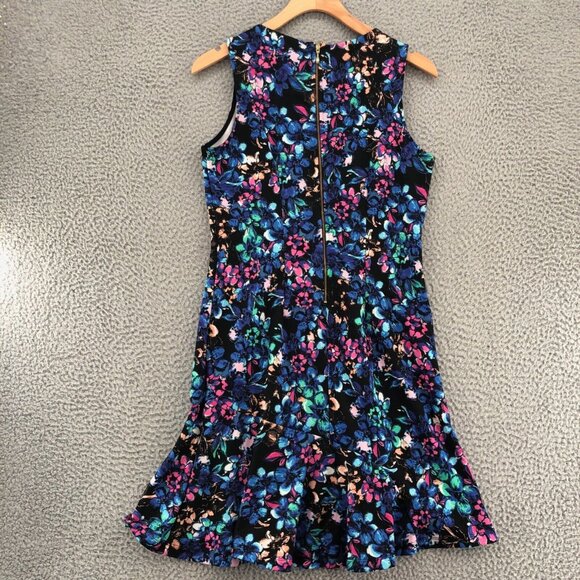 The Limited Dress Womens 2 Blue Multi Floral Mini Shift Ruffle Flare Hem Stretch - Picture 3 of 10